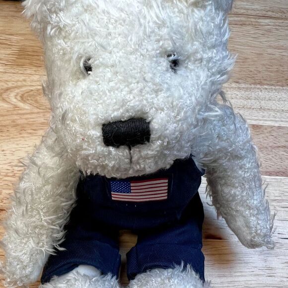 Hallmark PLUSH STUFFED ANIMAL TEDDY BEAR PATRIOTIC US FLAG Overalls - Picture 4 of 5